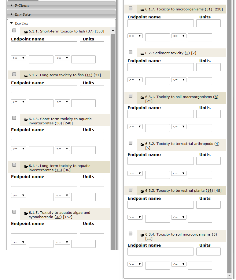 ECO TOX endpoints search criteria expanded