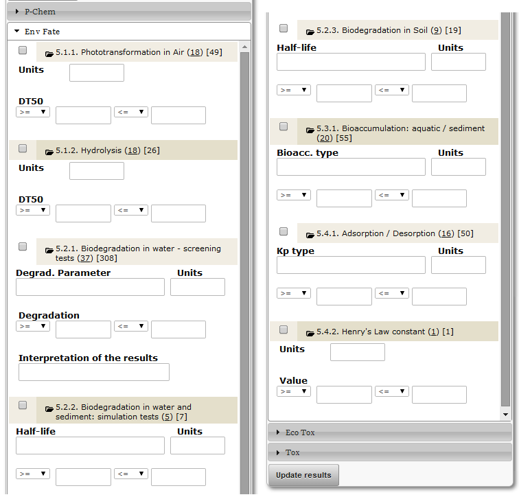 Env Fate endpoints search criteria expanded