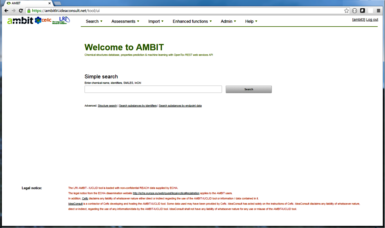 AMBIT LRI tool loaded with REACH data