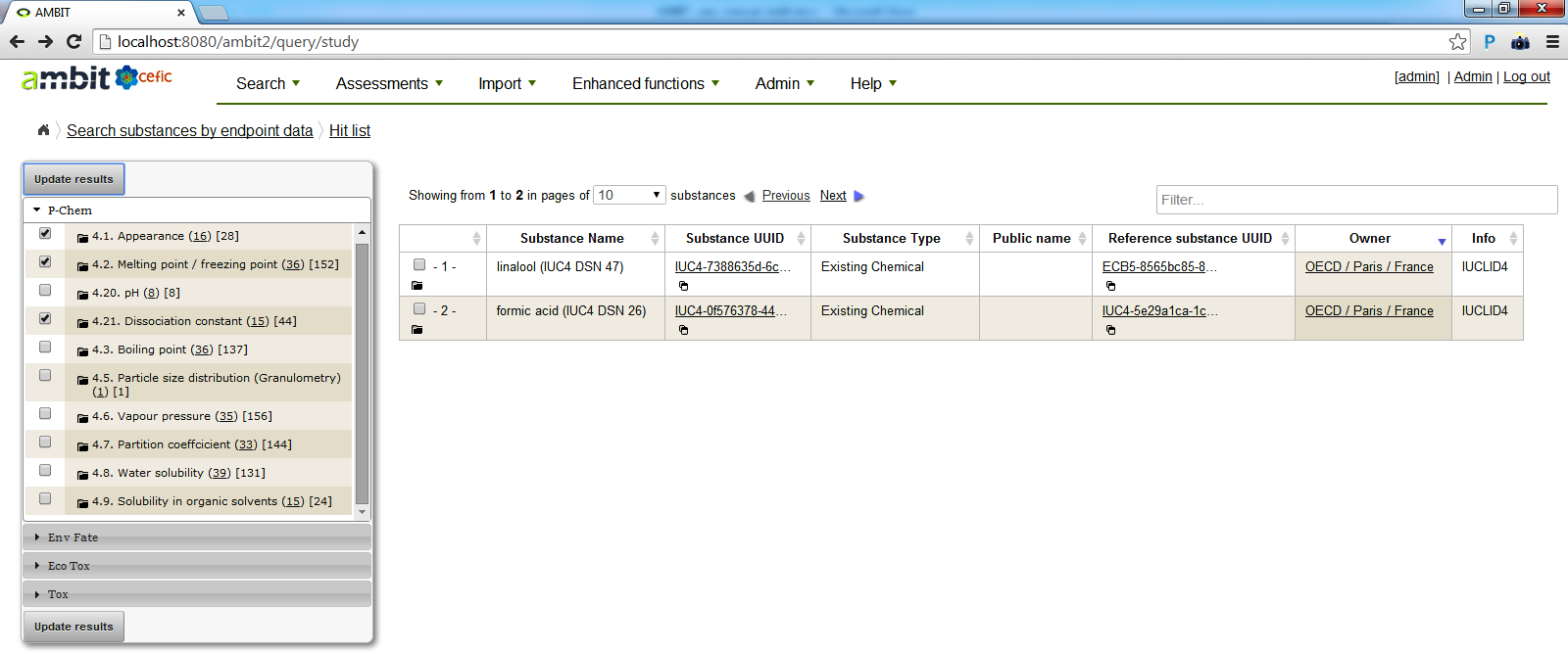 Search substances by endpoint data