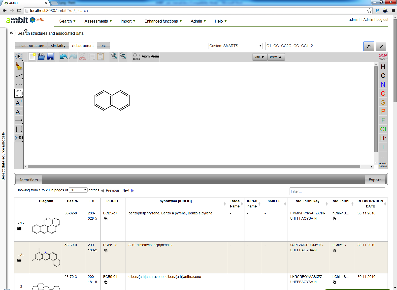 Substructure search results